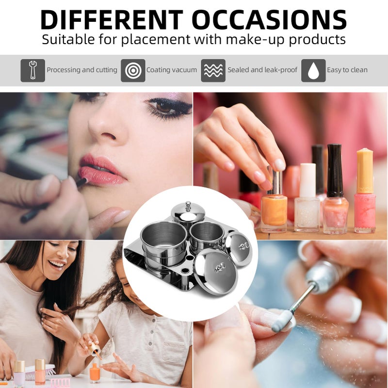 ZIBARBER Acrylic Liquid Container 3 PCS Stainless Steel Acrylic Liquid Powder Cup with Lids Dappen Dish Liquid Powder Holder Container Nail Art Equipment Tools for Nail Design Tools (Silver) - Image 3